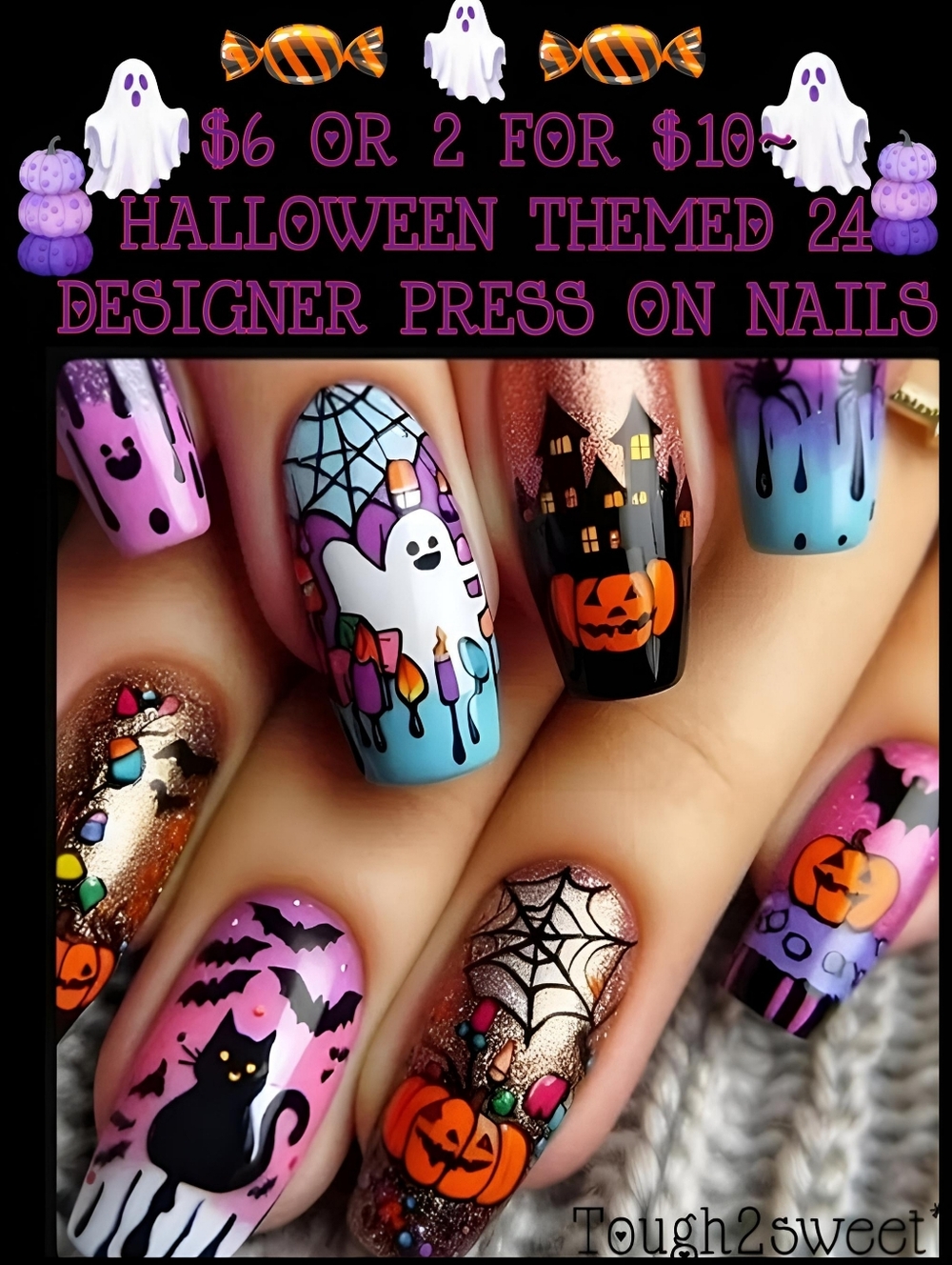 🆕️$6 OR 2 FOR $10~ HALLOWEEN THEMED 24 DESIGNER PRESS ON NAILS